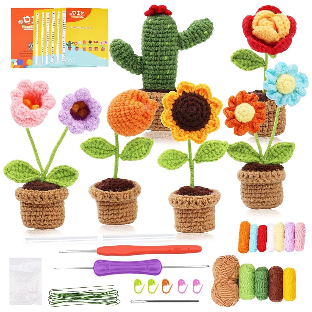 PATPAT DIY Crochet Flower Pot Material Kit Cactus Flowers Crochet Desk Decor Material Kit with Tools & Tutorial Starter Friendly Crochet Flower Material Kit DIY Crochet Christmas Gift, Desk Decor PATPAT DIY Crochet Flower Pot Material Kit Cactus Flowers Crochet Desk Decor Material Kit with Tools & Tutorial Starter Friendly Crochet Flower Material Kit DIY Crochet Christmas Gift, Desk Decor